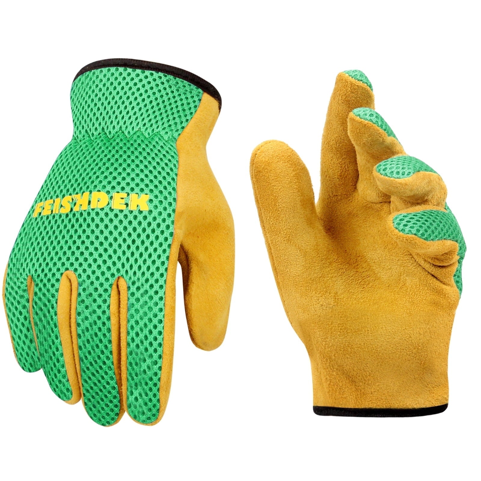 Kids Leather Gardening Gloves for Toddlers, Breathable Yard Work Gloves(Green, Small, Age 2-4)