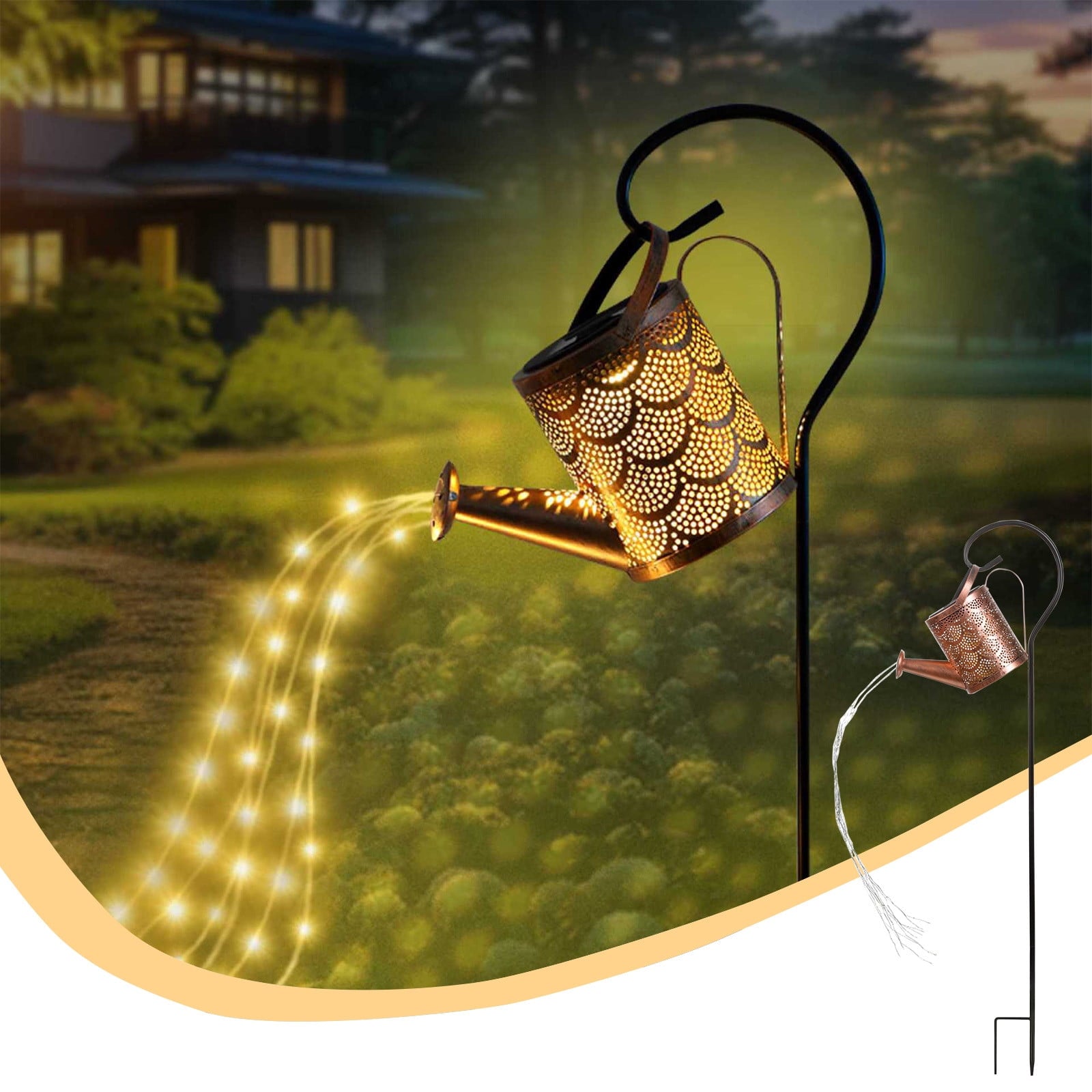 Large Solar Watering Can Lights Outdoor, Artistic Metal Hanging Decor with Auto-Illuminating Feature, Waterproof for Porch, Patio, Yard and