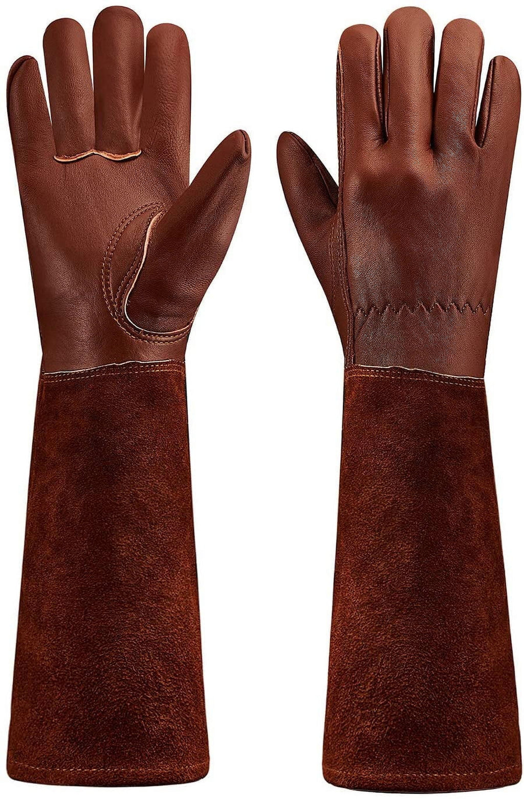 Long-Gardening-Gloves for Women/Men - Thorn Proof Cowhide Leather Rose/Blackberry Pruning Heavy Duty Gloves Thick Palm Gauntlet Garden Work