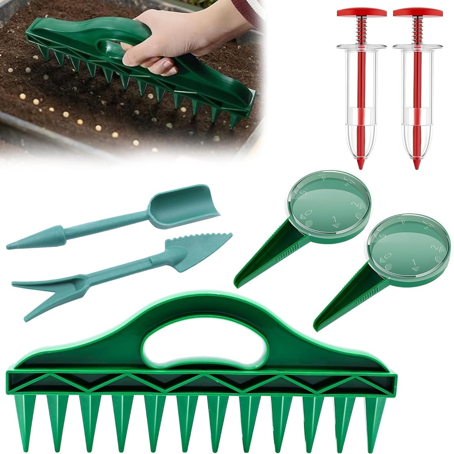 Seed Planter Tool, Seed Spreader, Hand Held Garden Plant Seeds Planter, Adjustable Hand Sowing Seeder, Set of 7