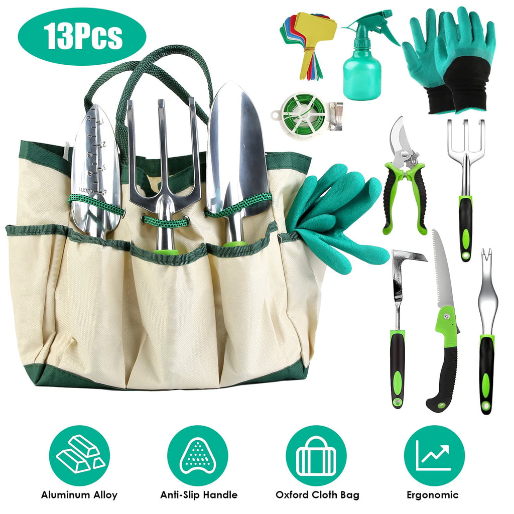 13Pcs Gardening Tool Set Heavy Duty Aluminum Alloy Garden Tool Set with Bag for Plant Gardening
