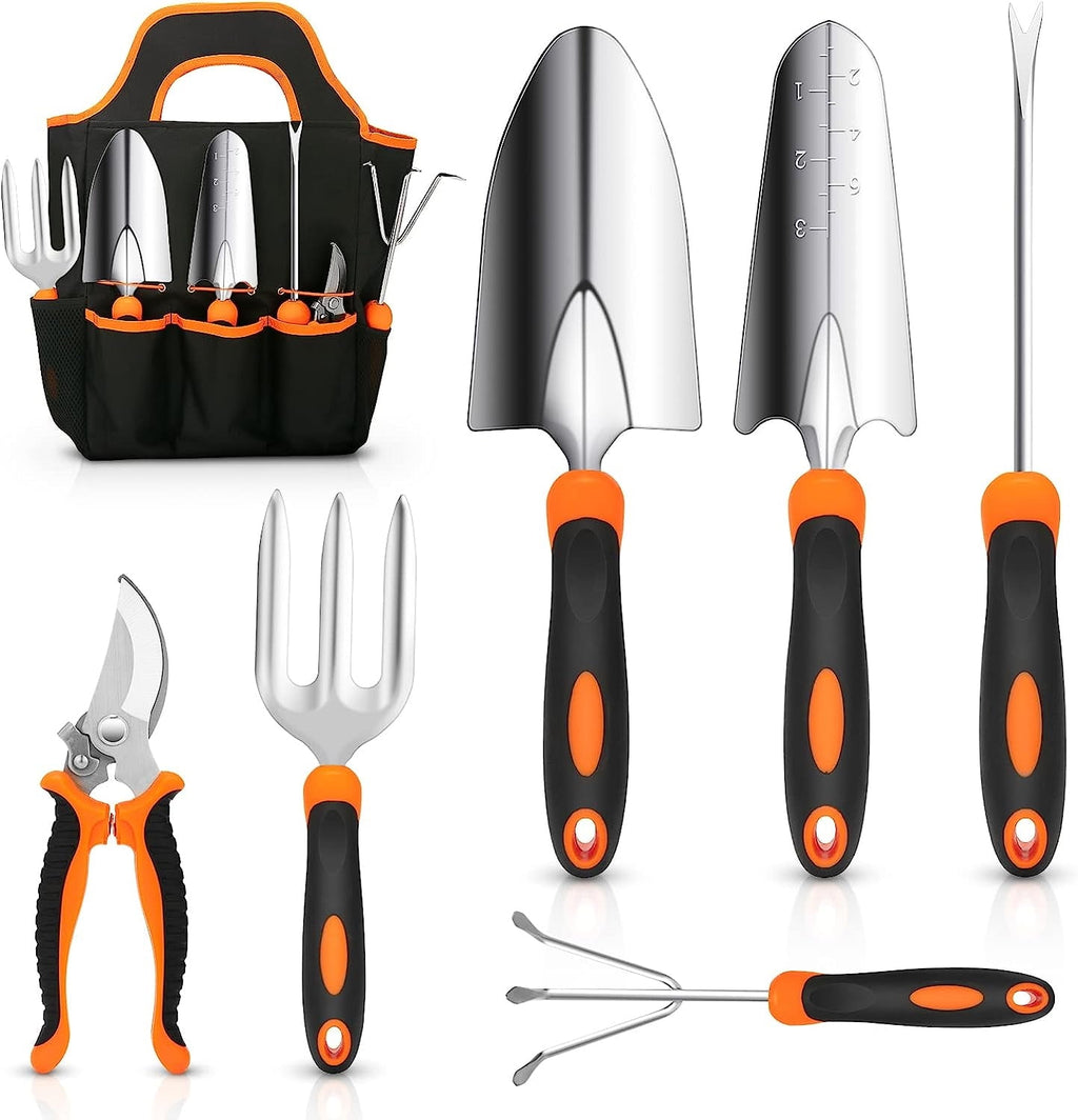 Nrnio Garden Tool Set, Stainless Steel Heavy Duty Gardening Tool Set, with Non-Slip Rubber Grip, Storage Tote Bag, Outdoor Hand Tools, Ideal