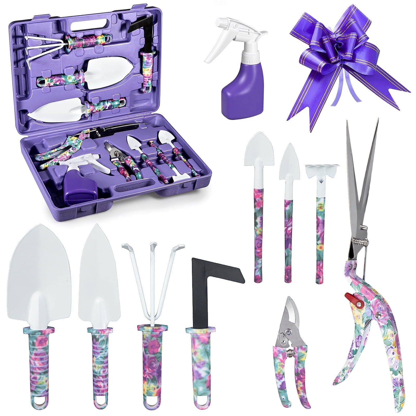 Garden Tools Set, 10 Piece Heavy Duty Gardening Kit for Digging Plant Tool Pruning Gardening Tool and Supply