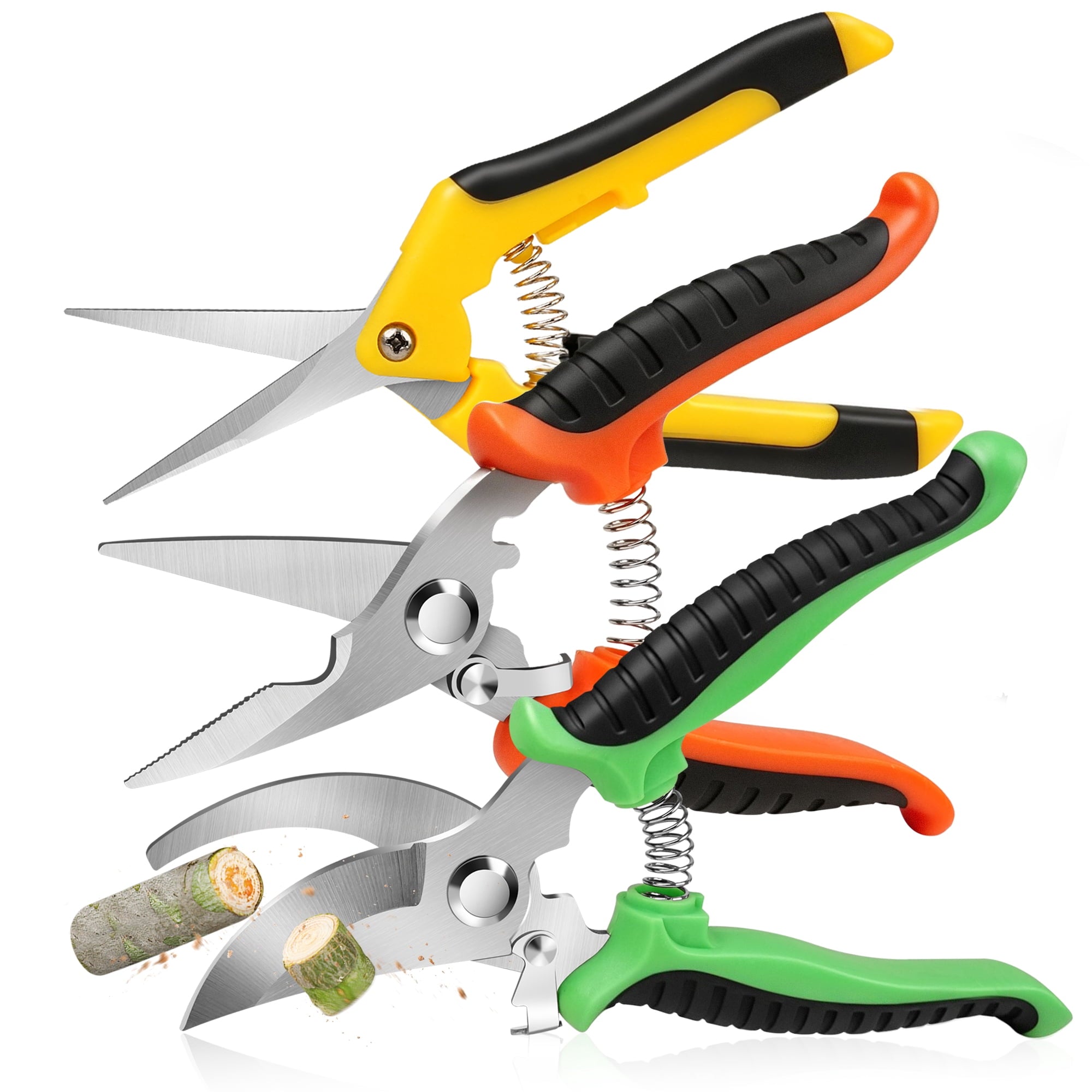 Pruning Shears for Gardening, 3 Pack Garden Shears, Clippers Handheld, Stainless Steel Garden Clippers, Pruning Snips...