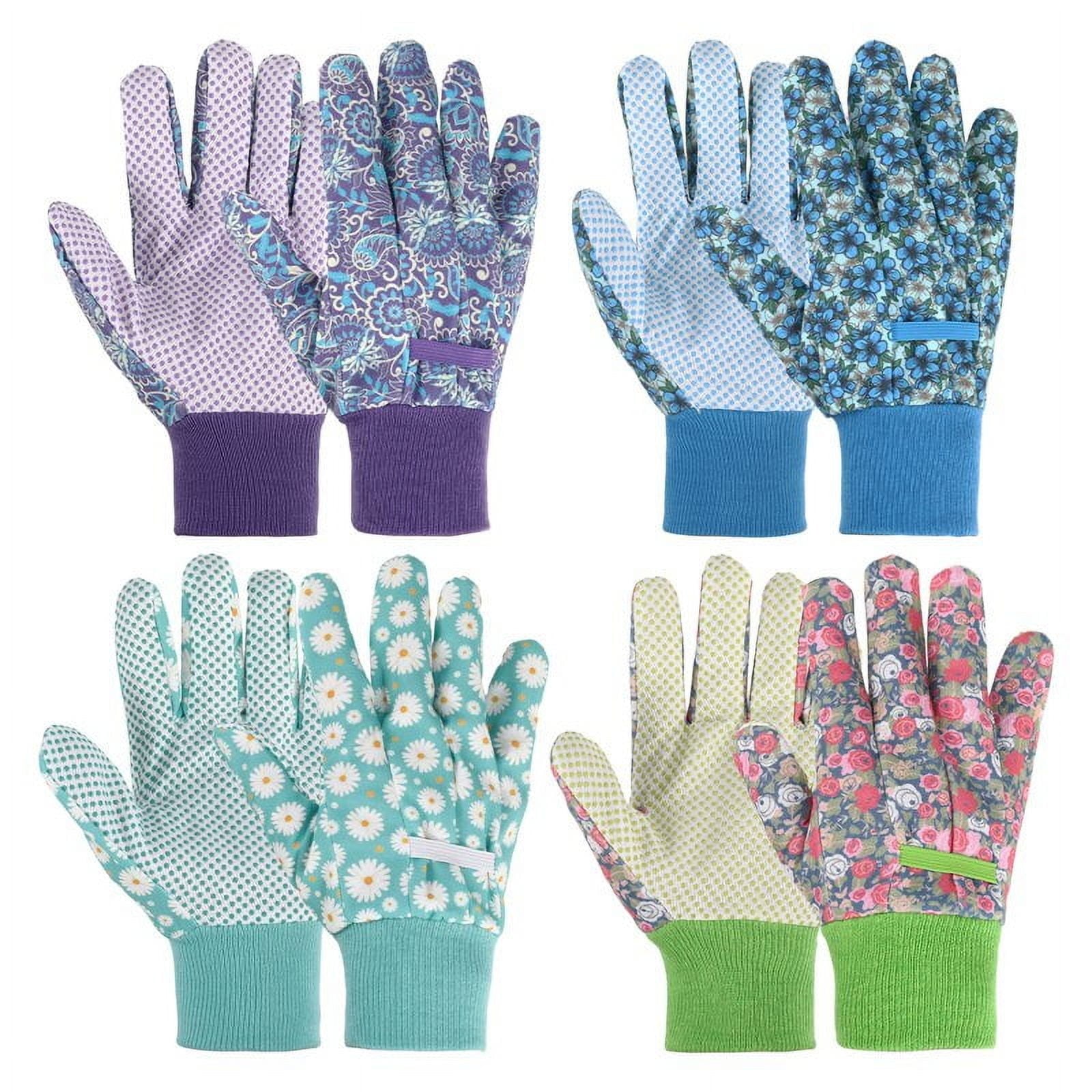 Floral Gardening Gloves, Soft Breathable Yard Work Gloves with Non-Slip PVC Dots, 4 Pairs