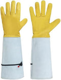 Gloves for Men Women, Thorn Proof Forearm Protection Leather Garden Gloves, Gifts for Gardeners (Golden Yellow, Large)
