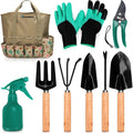 Scuddles Garden Tools Set - 8 Piece Heavy Duty Gardening Kit with Storage Organizer, Ergonomic Hand Digging Weeder Rake Shovel Trowel Spraye