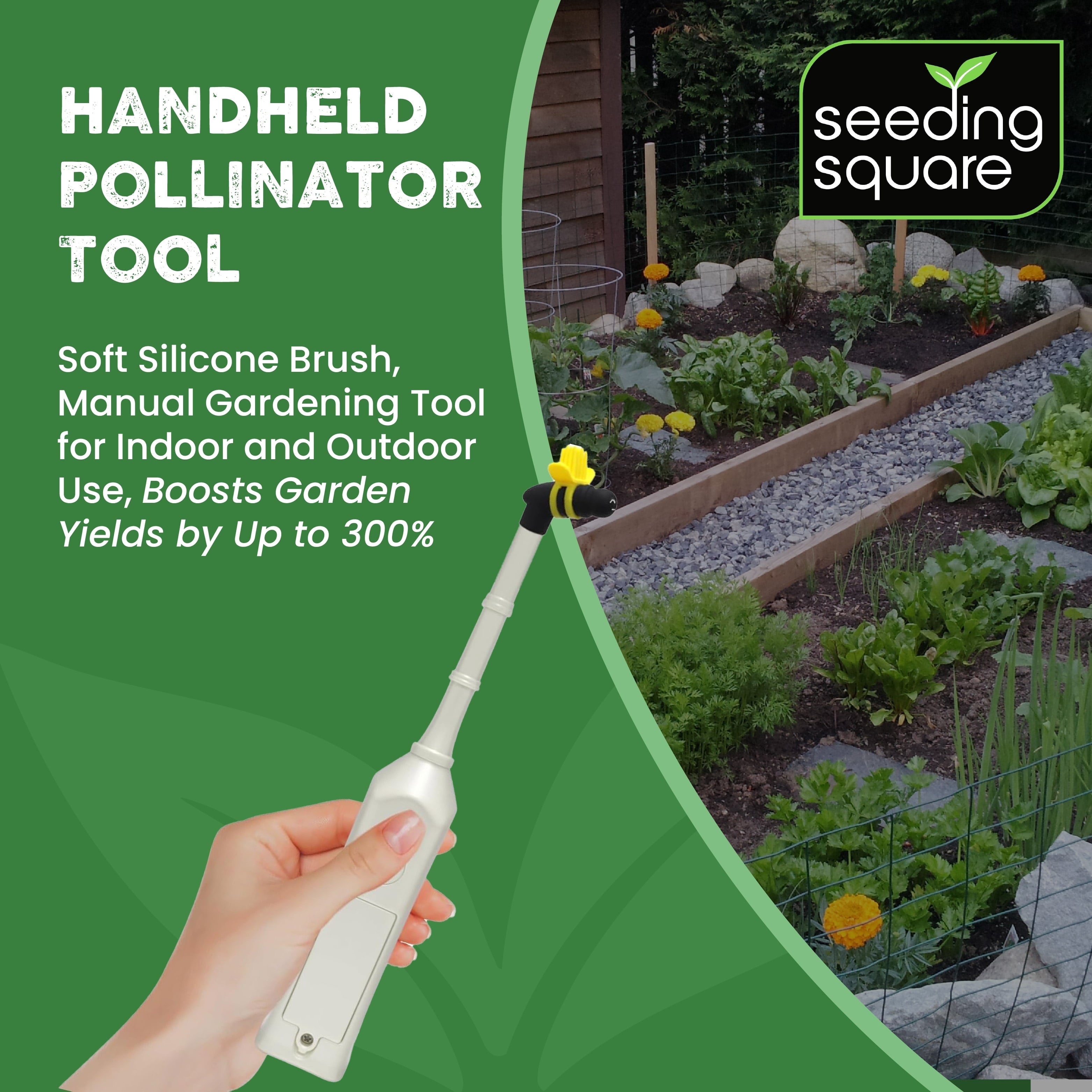 Seeding Square Handheld Pollinator Tool for Vegetable Gardening  Soft Silicone Brush, Manual Gardening Tool for Indoor and Outdoor Use, Boos