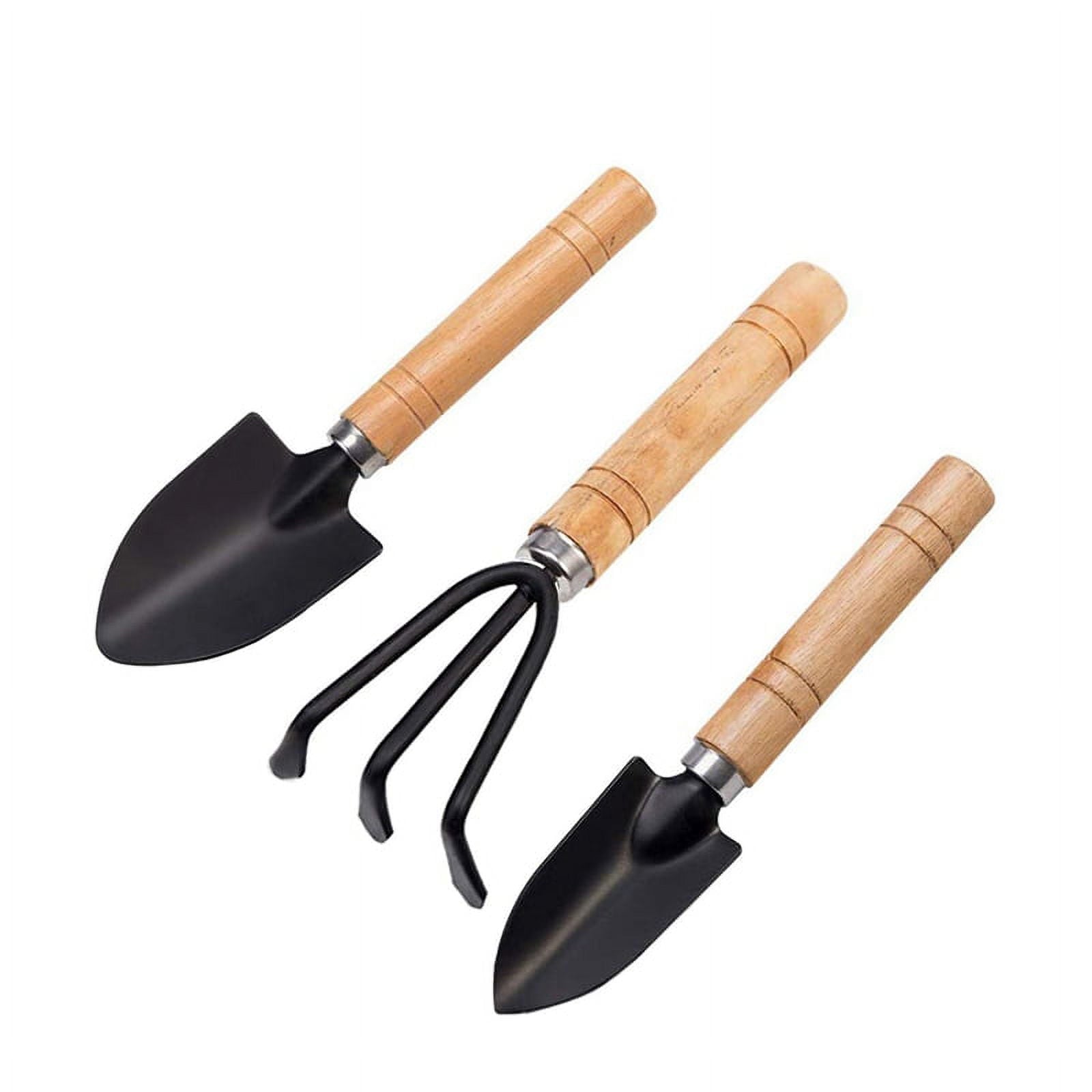 Set of 3 Mini Garden Tool Hand Planting Tools Small Shovel Rake Spade Wood Handle
