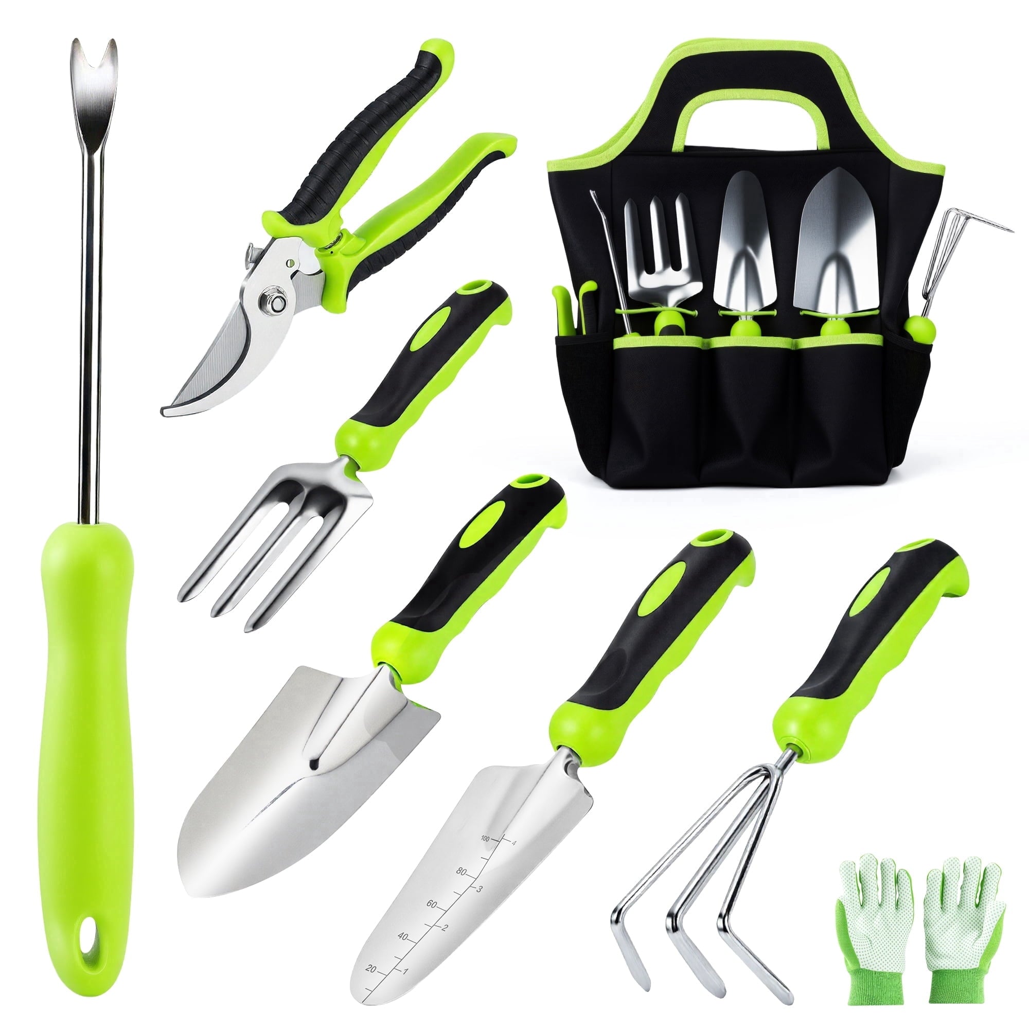 Deli Garden Tool Set, 8 Pieces Stainless Steel Heavy Duty Gardening Tool Set,Outdoor Gardening Hand Tools with Storag...