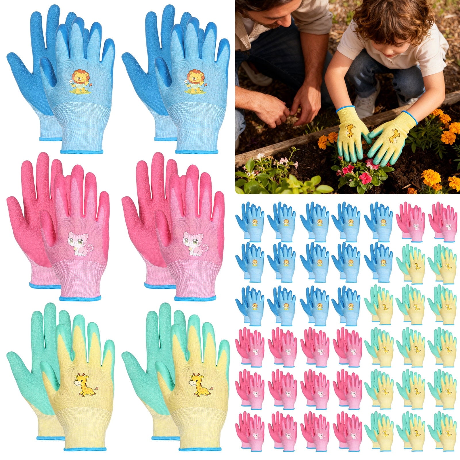 48 Pairs Kids Gardening Gloves Non Slip Children Yard Work Glove Latex Coated Garden Hand Covers for Girls Boys Toddl...