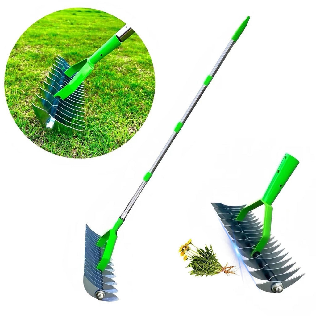 12.8In Rake for Lawns,Durable Efficient Deer Rake with Adjustable Long Handle-70In,Stainless Steel Garden Rake for Ra...