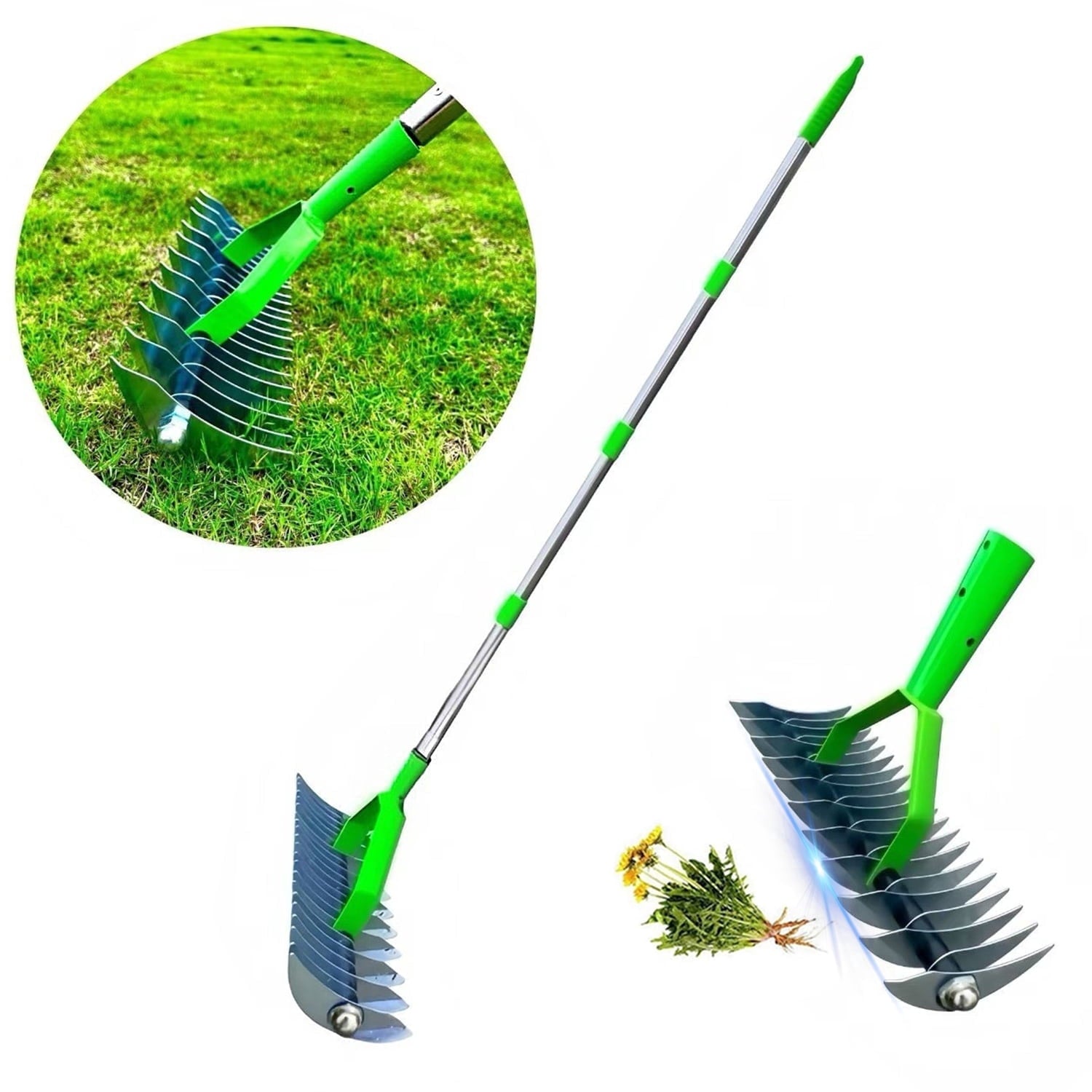 12.8In Rake for Lawns,Durable Efficient Deer Rake with Adjustable Long Handle-70In,Stainless Steel Garden Rake for Ra...