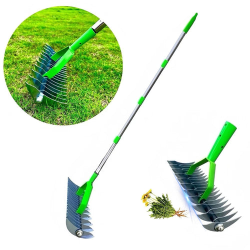 12.8In Rake for Lawns,Durable Efficient Deer Rake with Adjustable Long Handle-70In,Stainless Steel Garden Rake for Ra...