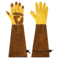 Long Gardening Glove, Cowhide Leather Rose Pruning Garden Glove Thorn Proof Yellow/Brown XL