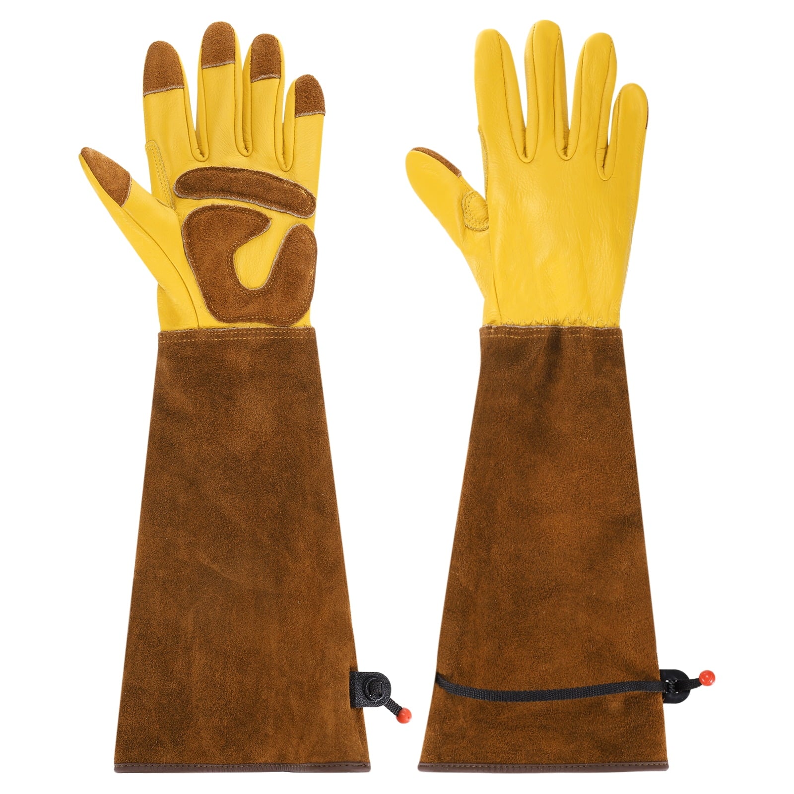 Long Gardening Glove, Cowhide Leather Rose Pruning Garden Glove Thorn Proof Yellow/Brown XL