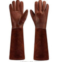 Vruelia Long-Gardening-Gloves for Women/Men - Thorn Proof Cowhide Leather Rose/Blackberry Pruning Heavy Duty Gloves Thick Palm Gauntlet Gard