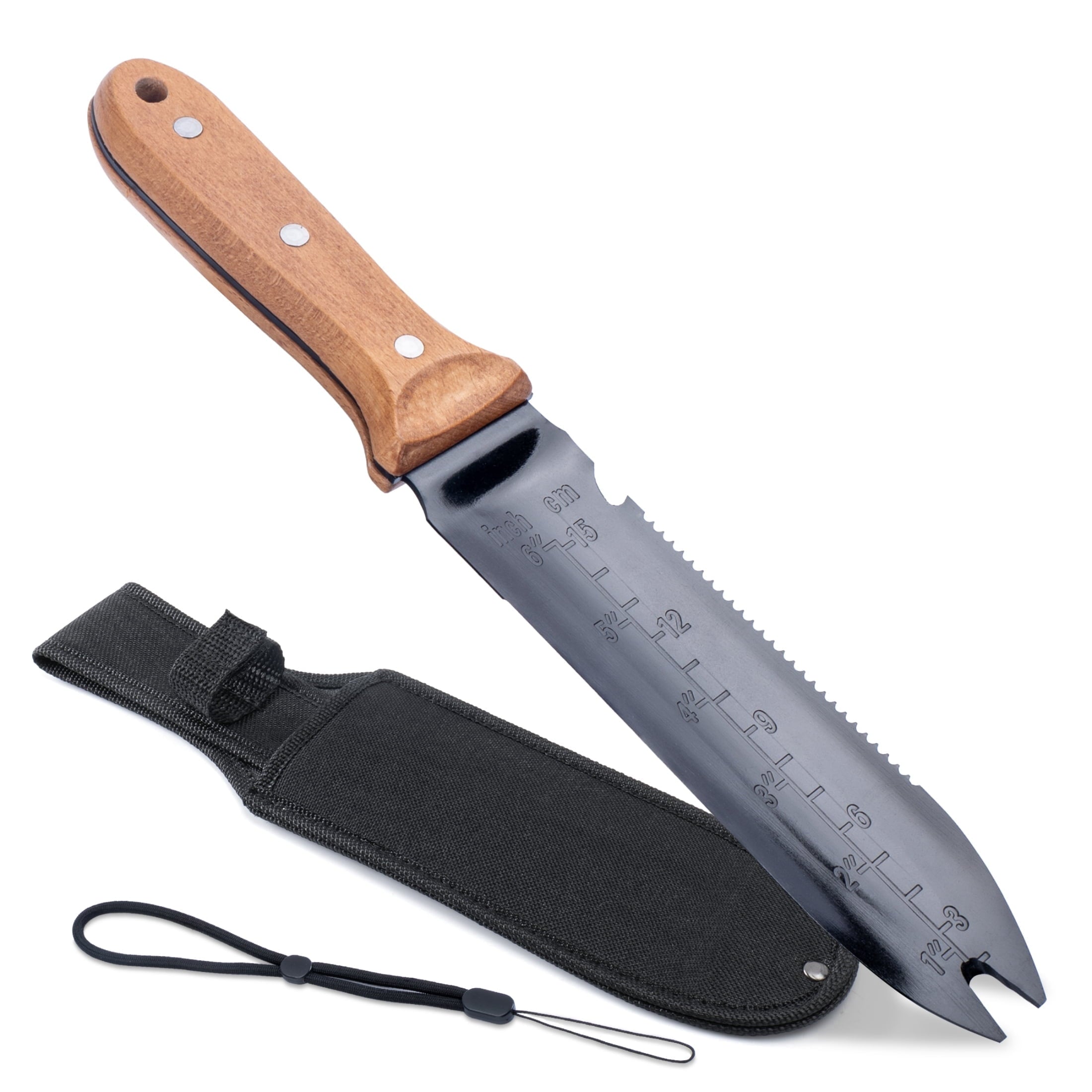 Hori Hori Garden Knife- Garden Tools with Oxford Cloth Sheath, 7" Stainless Steel Blade,Full Tang Beechwood Handle, I...