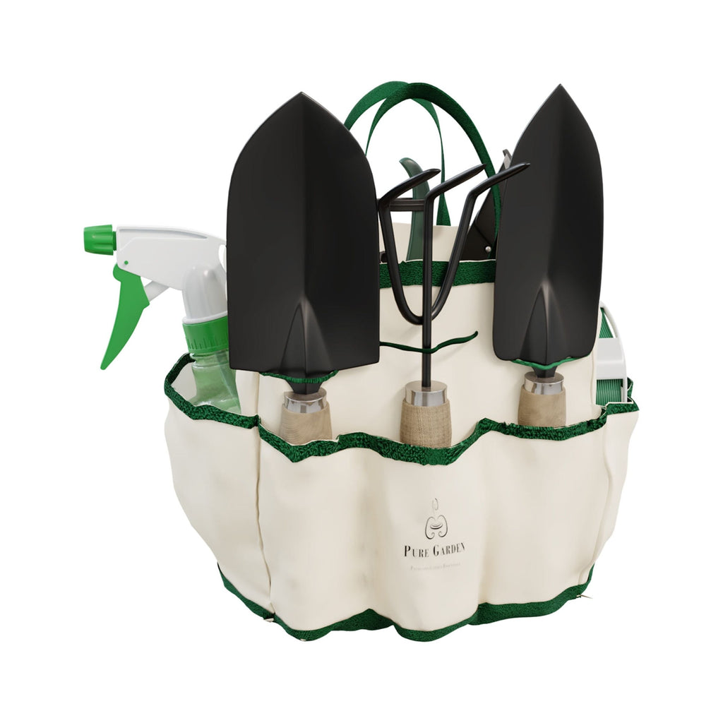 8-Piece Gardening Hand Tool Set with Canvas Tote (Beige)