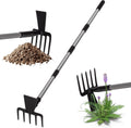 2 in 1 Hoe Garden Tool, 63 Inch Garden Hoe Cultivator and 5-Tines Rake with 37-63 Inch Adjustable Long Handle, Weedin...