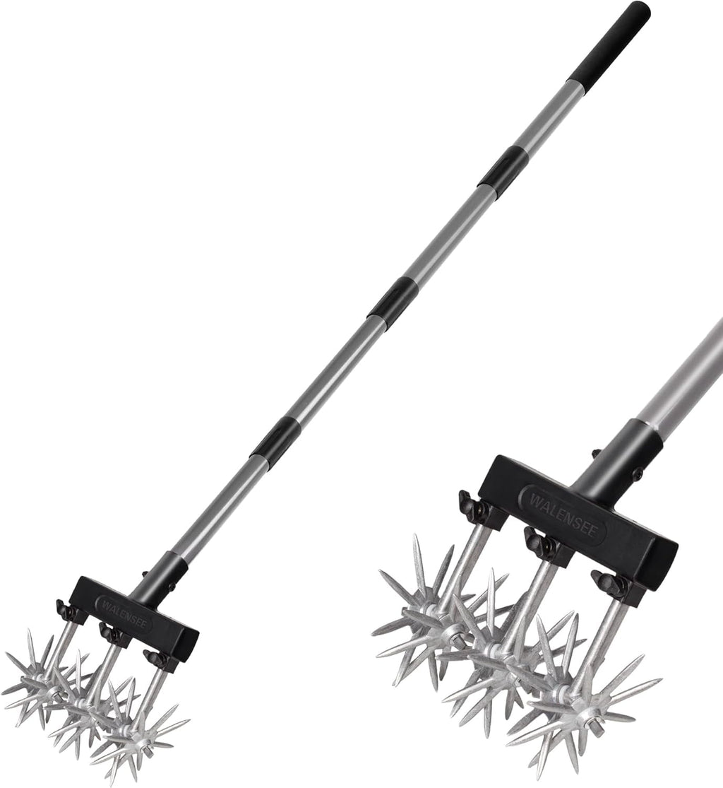 Rotary Cultivator Garden Tool Adjustable Hand Tiller for Gardening & Lawn Care with Rustproof Aluminum Blades, Telesc...