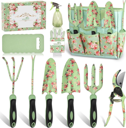 WisaKey 10-Piece Garden Tools Set - Heavy Duty Gardening Kit with Fashion Tool Handbag, an Ideal Gift for Women, Mom, and Garden Lovers.