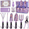 10-Piece Heavy Duty Purple Garden Tool Set with Durable Organizer Bag. A Fashionable & Practical Gardening Gift for W...
