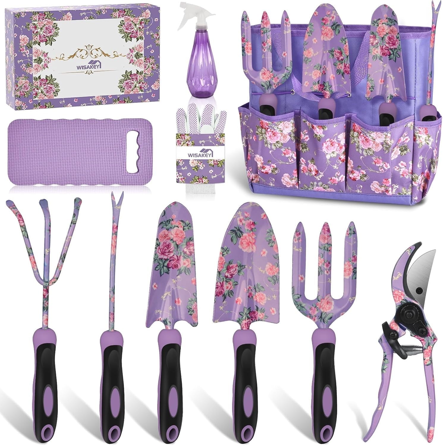 10-Piece Heavy Duty Purple Garden Tool Set with Durable Organizer Bag. A Fashionable & Practical Gardening Gift for W...
