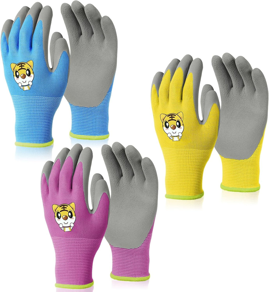 YSTDHL Kids Gardening Gloves, 3-Pack Gardening and DIY Gloves, Non-Slip Breathable Comfortable Safety Kids Gardening Gloves for 5-7 Years Ol