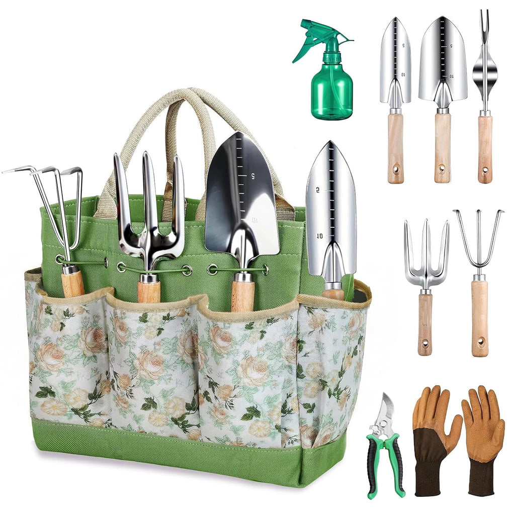 Garden Tools Set, 9 Pieces Heavy Duty Kit with Storage Bag - Rust-Proof Stainless Steel Gardening Tools, Non-Slip Erg...