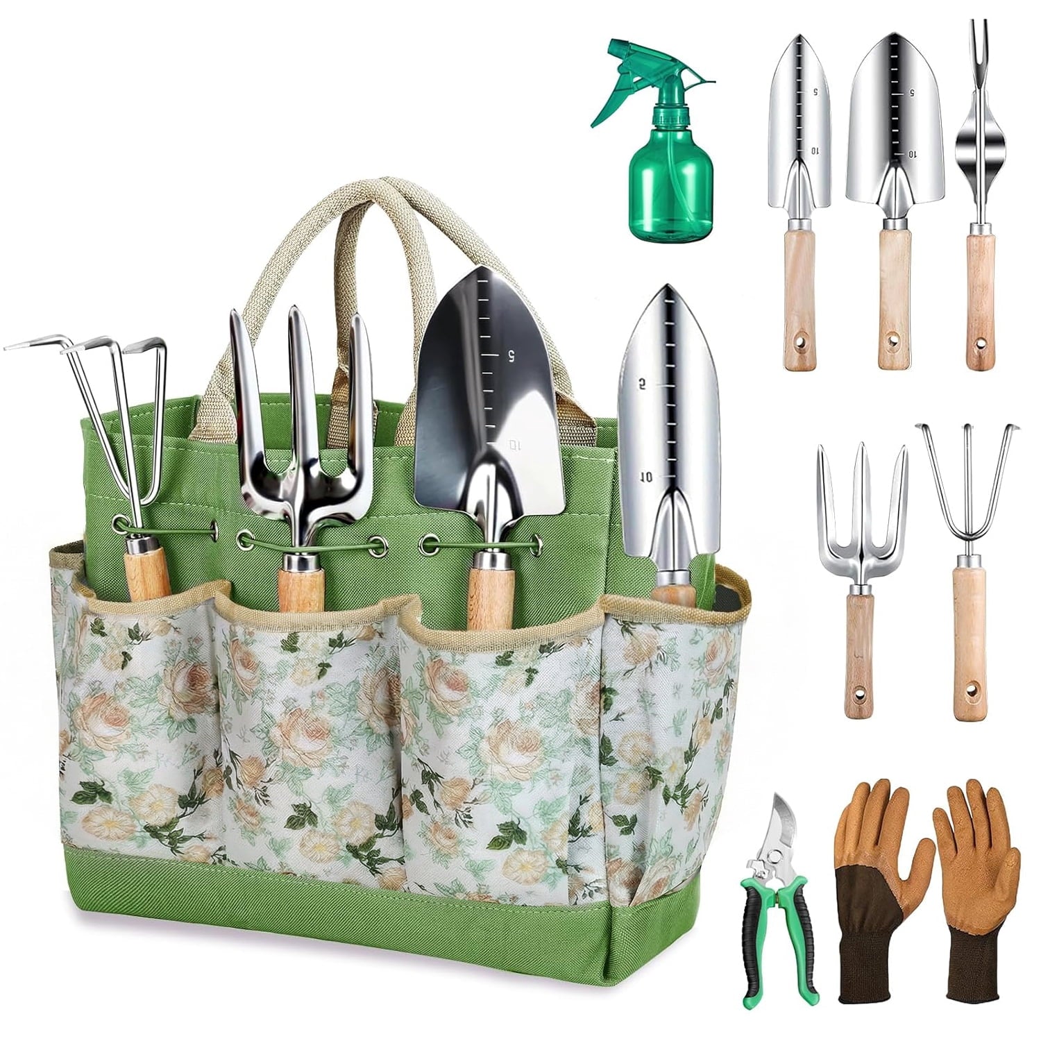 Garden Tools Set, 9 Pieces Heavy Duty Kit with Storage Bag - Rust-Proof Stainless Steel Gardening Tools, Non-Slip Erg...