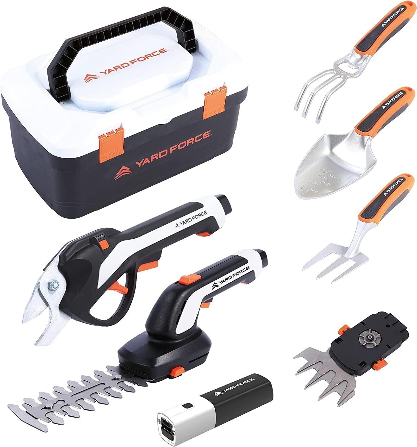 Yard Force 4v Multi-Tool Gardening Kit with Pruning, Shearing, Trimming Tools, Toolbox and Lithium-Ion USB Battery