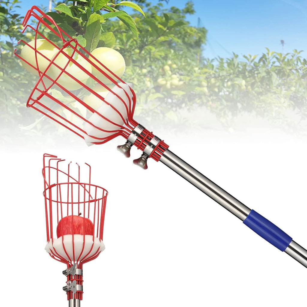YeYeBest Fruit Picker Pole with Basket,8ft Adjustable Height Fruit Picker Tool with Stainless Steel Fruit Picking Pole for Apple Orange Mang