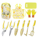 ZUEXT Yellow Garden Tool Sets 10-Piece, Heavy Duty Gardening Hand Tools with Non-Slip Ergonomic Handle, Flower Print Garden Tool Bag, Garden