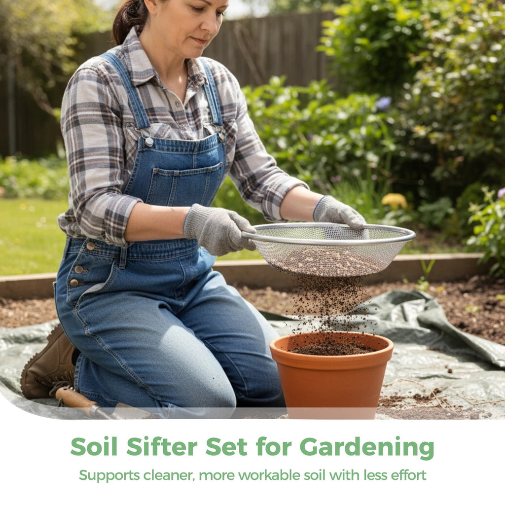 4 PCS Soil Sifter for Gardening, Metal Fine Dirt Sieve Sifter with 3 6 8 10mm Mesh Screens, 11.8 in Round Rock Sifter for 5 Gallon Bucket, P - Image 3