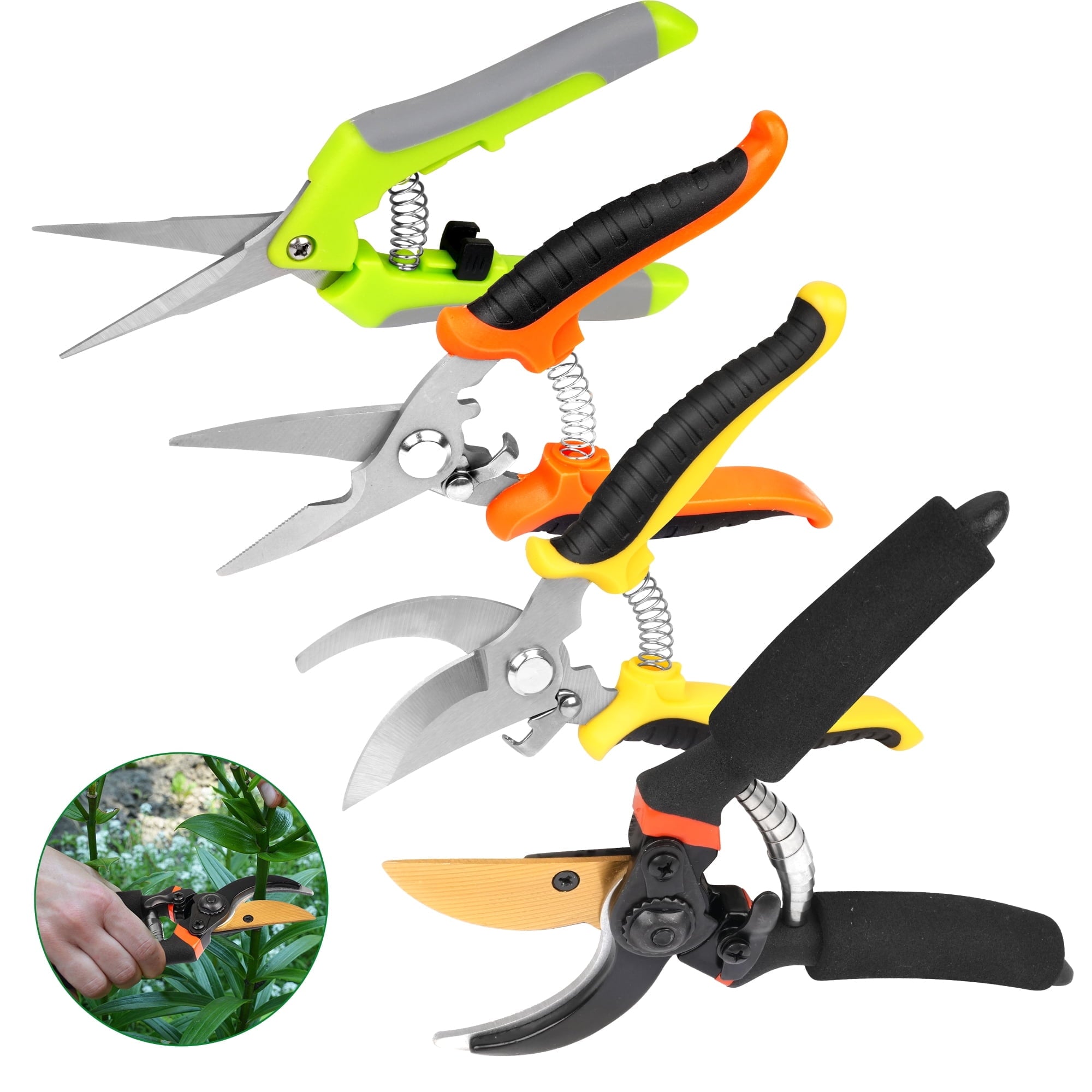4 Pack Garden Pruning Shears,Stainless Steel Garden Shears,Tree Trimmers Secateurs,Garden Hand Tools Set,Multicolor - Image 6