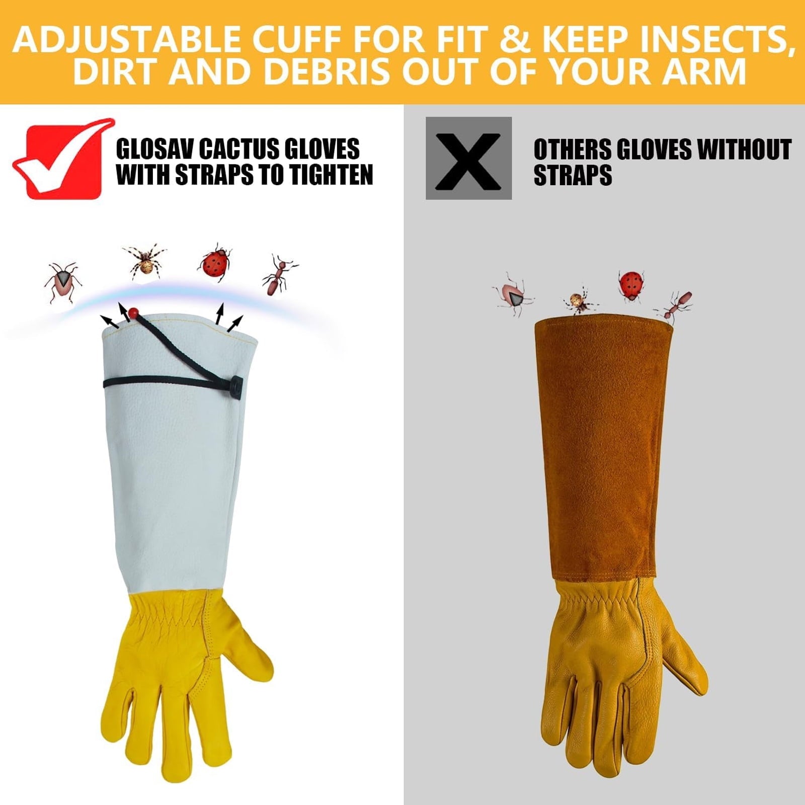 1 Pair Gardening Gloves for Men Women, Rose Pruning Gloves Thorn Proof, Adjustable Cuff, Long Leather Cowhide Garden ... - Image 5