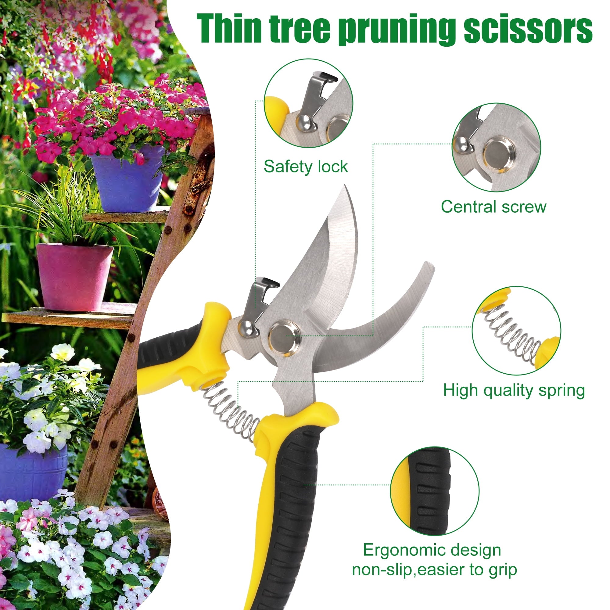 4 Pack Garden Pruning Shears,Stainless Steel Garden Shears,Tree Trimmers Secateurs,Garden Hand Tools Set,Multicolor - Image 3