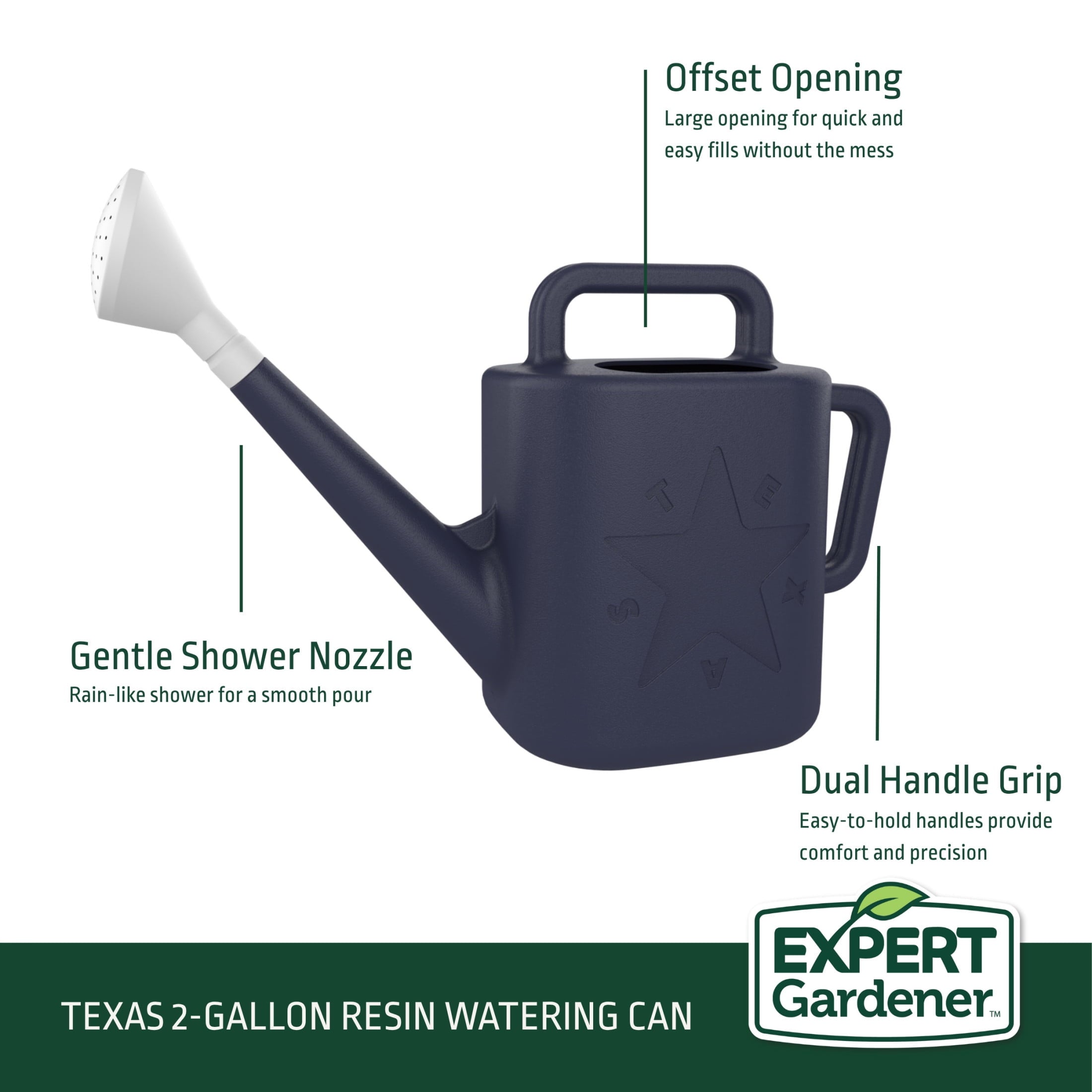 Expert Gardener Texas 2 gal. Resin Watering Can, Blue Cove - Image 3