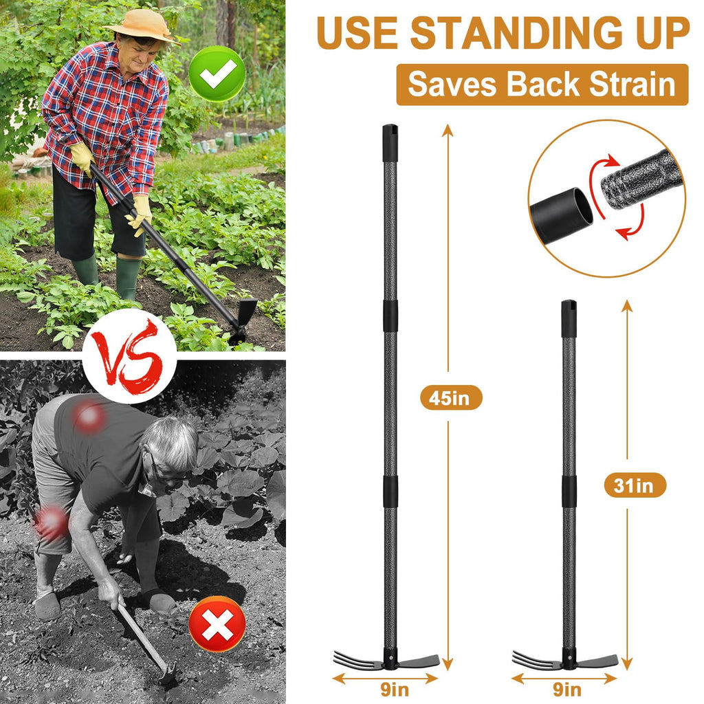 Garden Hoe Tool, Adjustable Heavy Duty Dual-Head Weeding Tool for Weeding, Tilling, Lawn Yard Flower Bed Gardening Tool - Image 6