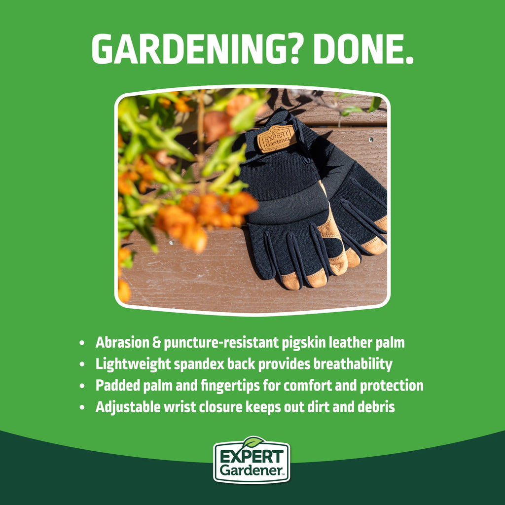 Expert Gardener Mens Pigskin Leather Hybrid Gardening Gloves, Size L - Image 5