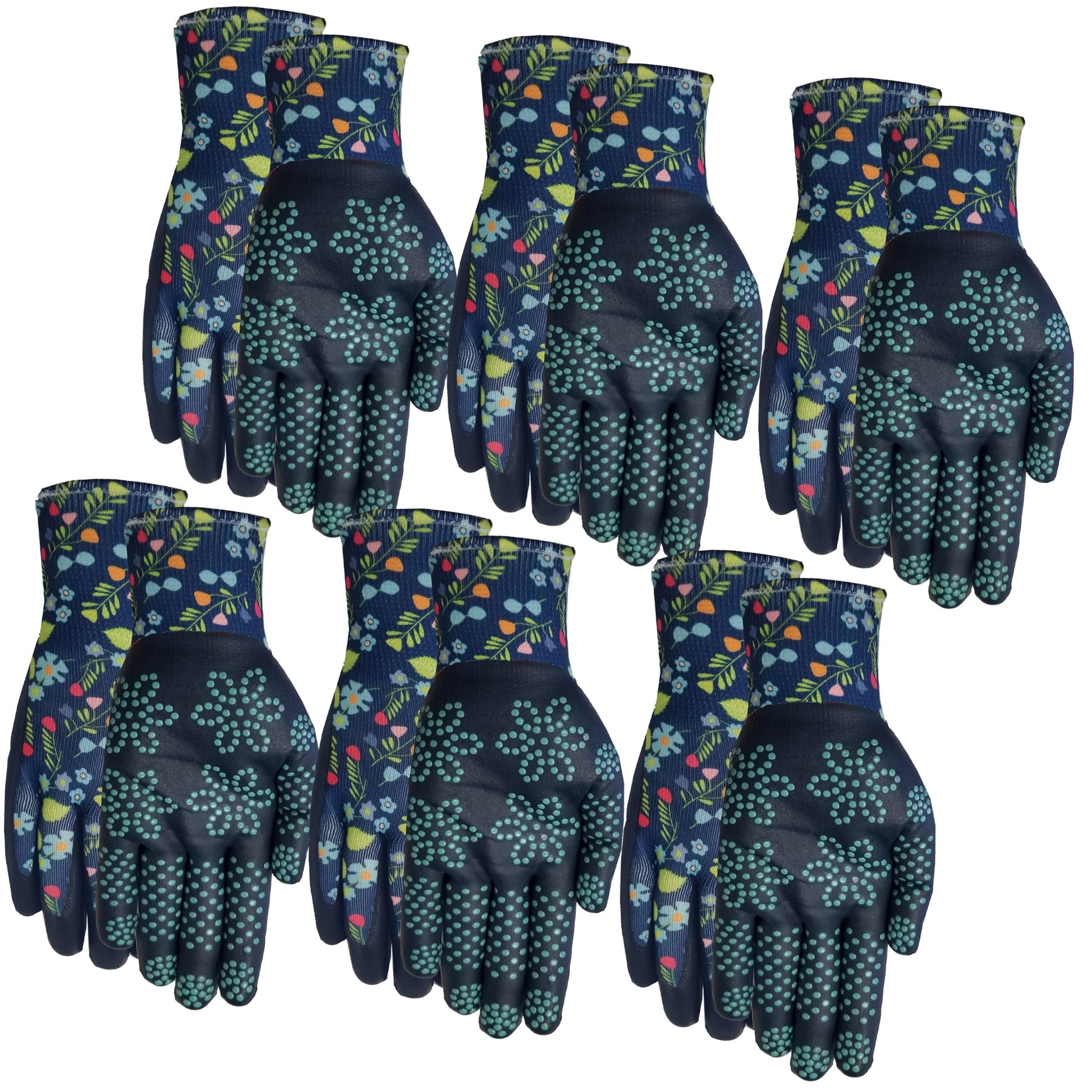Ladies, 6 Pack of Max Grip Garden Gripping Gloves, Floral Pattern, Size SM - Image 2