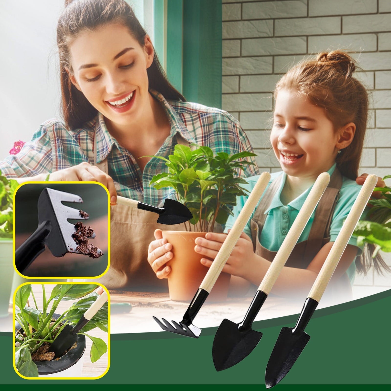 2 Packs Heavy Duty Aluminum Gardening Tool Set with Shovel Rake Spade for Planting Weeding Cultivating - 3 Piece Kit - Image 2
