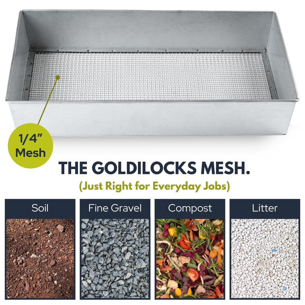 Wide Soil Sifter, 17.5 x 11.5 inch Size with 1/4 inch Mesh, Includes Work Gloves - Image 4