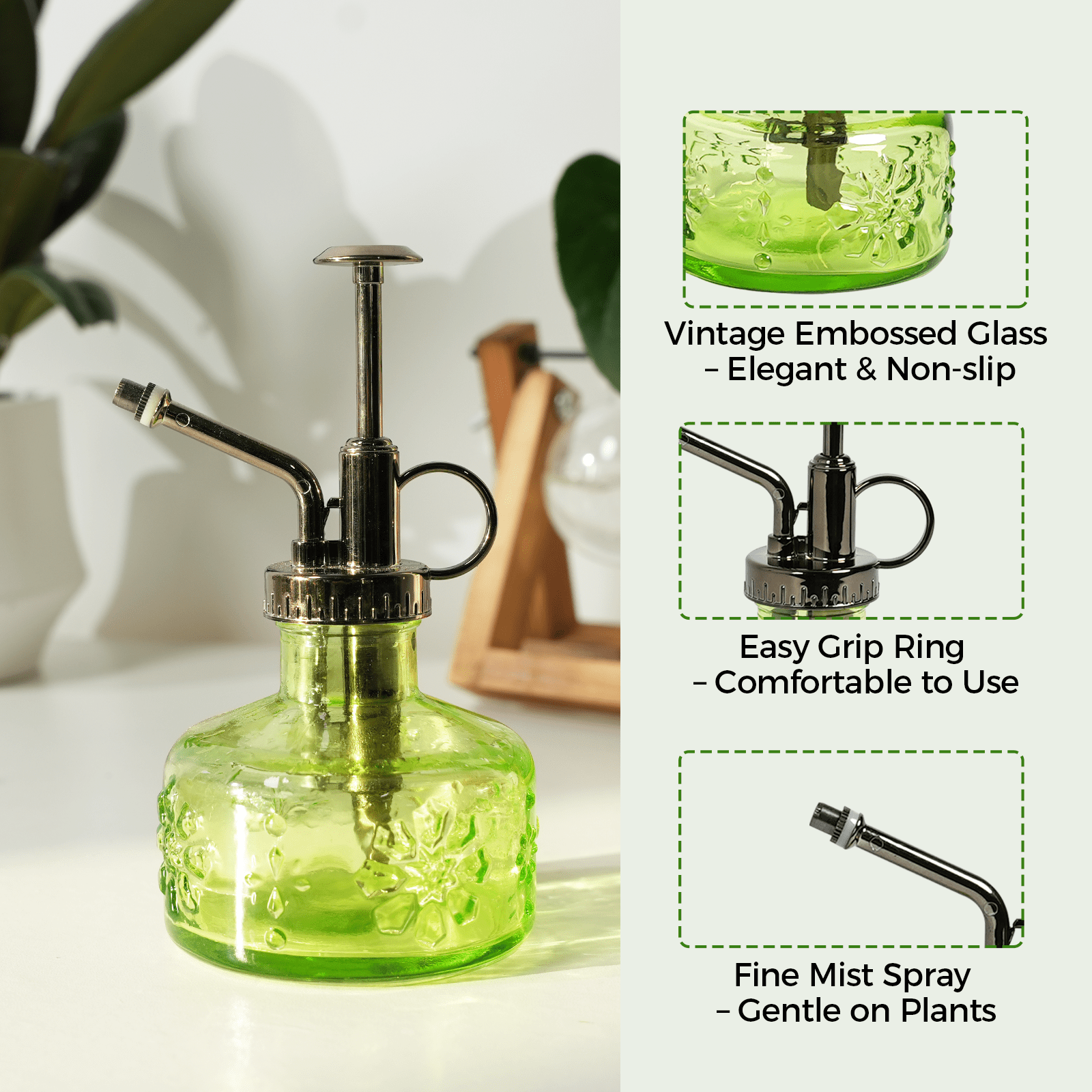 Vintage Glass Plant Mister, Pressure Pump Gardening Spray Bottle, Decorative Watering Can for Indoor Outdoor Plants, ... - Image 5