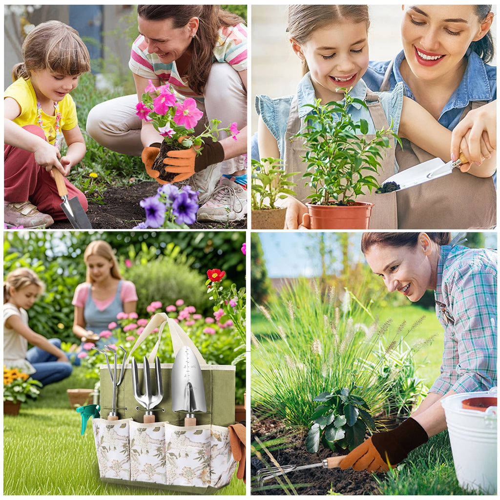 Kisportee Garden Tool Set, 9 Piece Heavy Duty Stainless Steel Gardening Tools with Fashion Storage Bag, Perfect Gardening Supplies Set Gifts - Image 2
