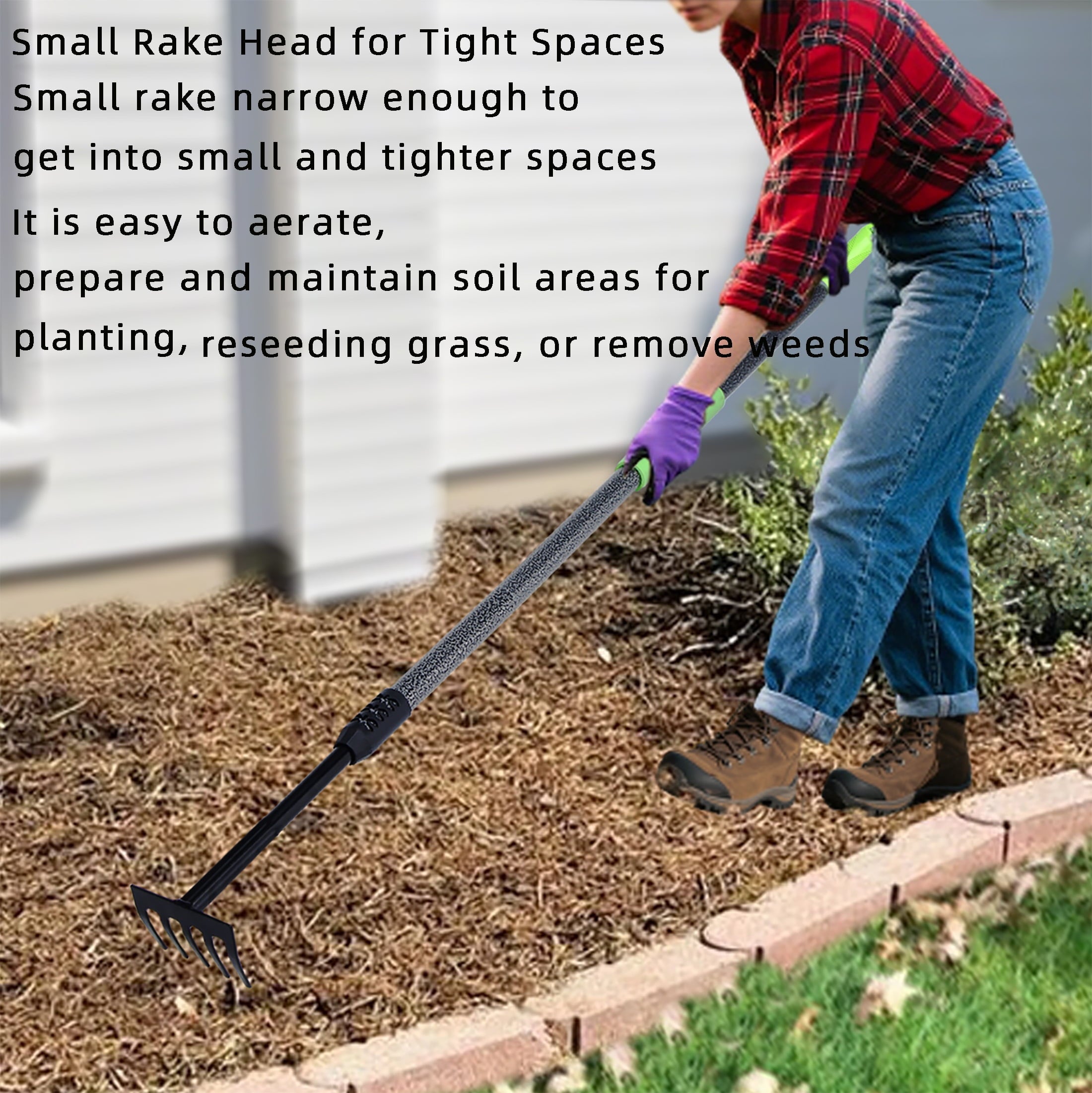 Rake, Small Cultivator with Adjustable le, Weeder Tool for Weeding, Digging,Aerating, Loosening Soil - Image 3