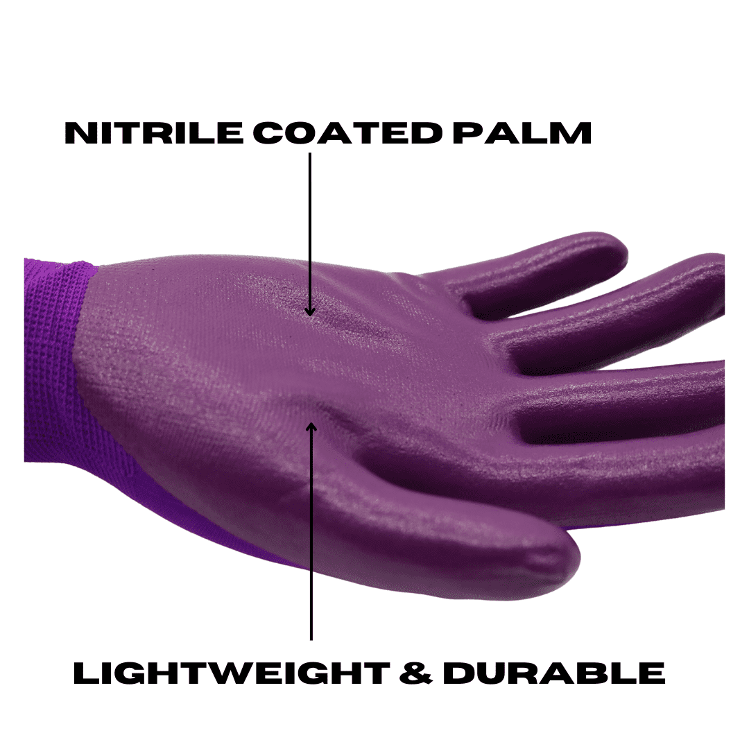 Red Steer A369 Lawn & Garden Gloves, Nitrile Palm, Purple, Sizes S-L, Sold (Size Large) - Image 2