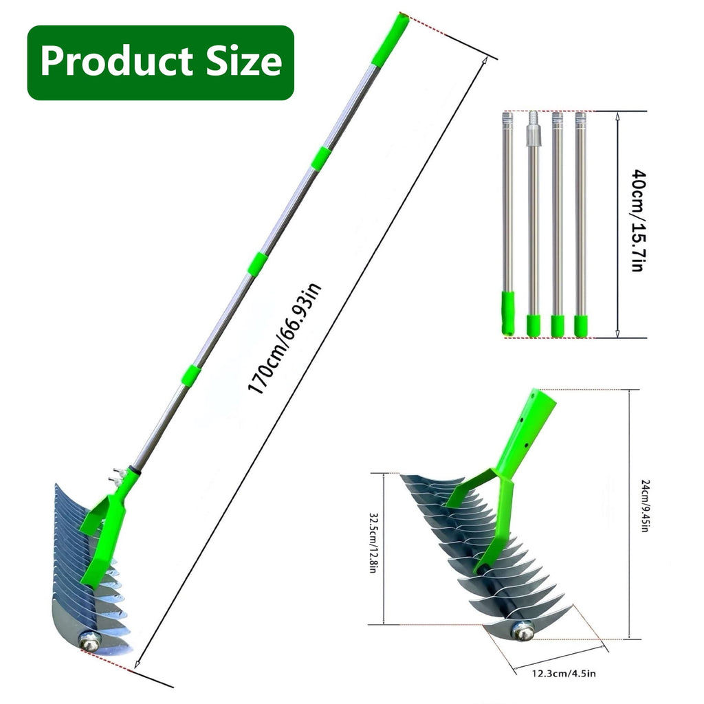 12.8In Rake for Lawns,Durable Efficient Deer Rake with Adjustable Long Handle-70In,Stainless Steel Garden Rake for Ra... - Image 4