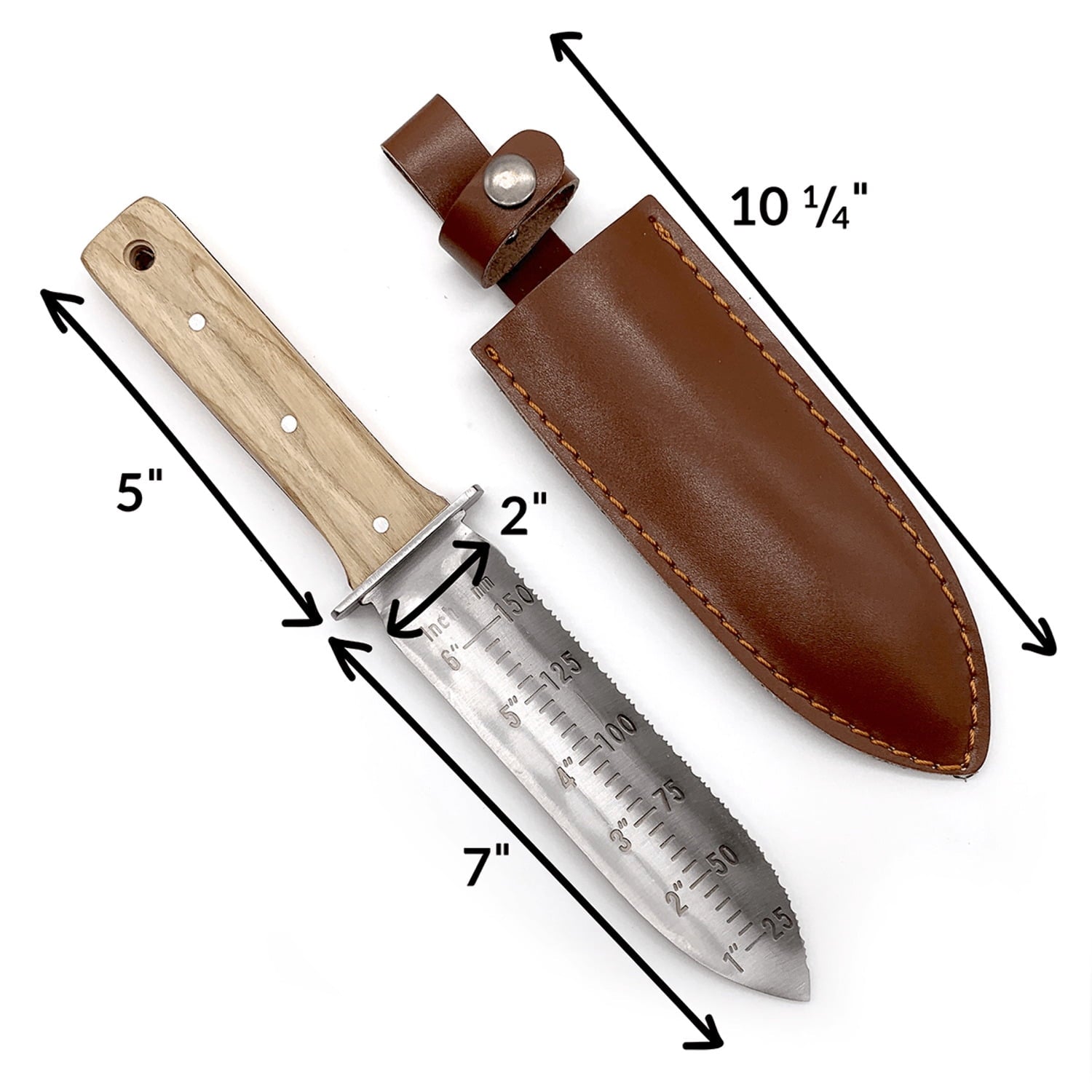 Premium Garden Hori Hori Knife & Trowel Combo Hand Tool for Weeding, Planting, Digging, 7" Stainless Steel Blade with... - Image 2